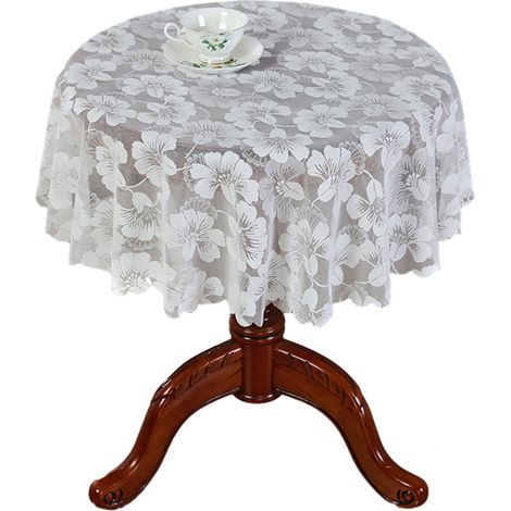 Nappe ronde en dentelle blanche, élégante décoration de bureau, idéale pour le travail ou la maison, motif de bégonia.