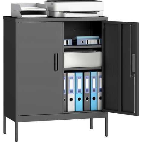 Armoire de bureau métallique - HOMCOM - serrure, 2 portes et 2 étagères réglables - acier - 80 x 40 x 100 cm - noir (1/5)