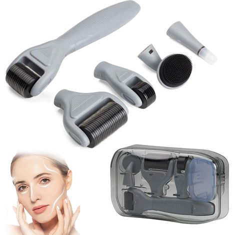 Rouleau de micro-aiguilles 6 en 1 pour le soin du visage, avec micro-aiguilles en acier inoxydable pour les vergetures de grossesse, la chute des cheveux et les rides. (1/5)