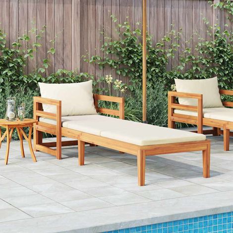 Chaise longue avec coussins blanc crème Bois d'acacia solide