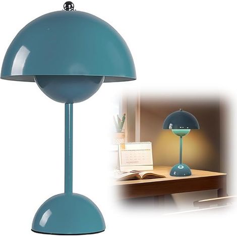 Pilzlampen Tischlampe, LED Akku Tischlampe Kabellos, 3000k-6000k Moderne Aufladbar, Touch Dimmbar Tischleuchte Lampe​ mit 3 Helligkeits Modi, Retro Nachttischlampe (Blau) [Energieklasse A] (1/5)
