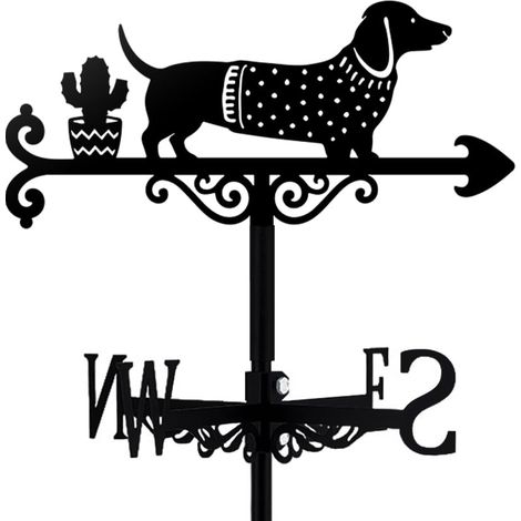 Girouette en métal noir pour chien - Indicateur de direction du vent - Pour jardin, ferme, poulailler, abri de jardin - Anémomètre - Teckel (1/5)