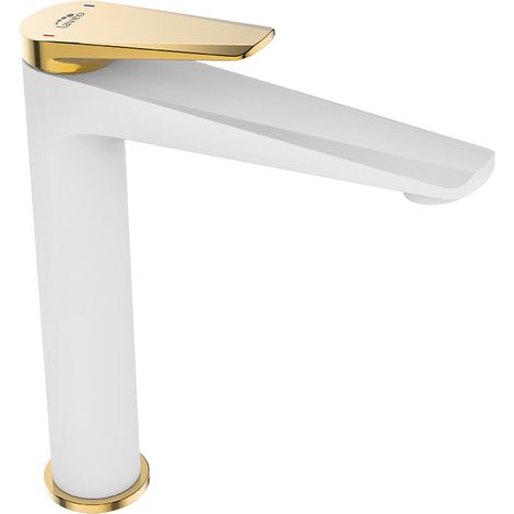 Rubinetto per lavabo da appoggio in oro bianco
