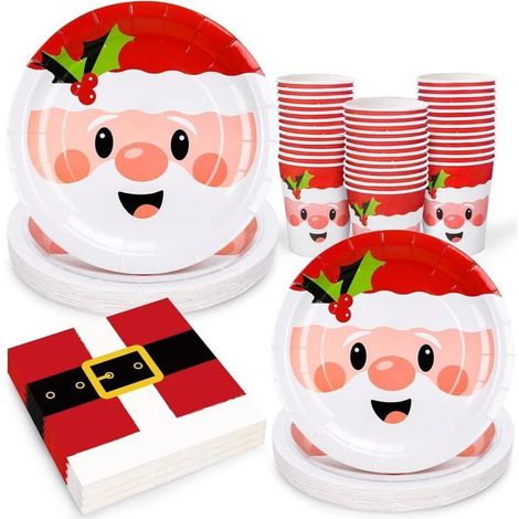 80 pc Vaisselle de Fête de Noël,20 x 23CM Assiettes Plates,20 x 19CM Assiettes à Salade,20 x Tasses de 270ml,20 x 16CM Serviettes (1/5)