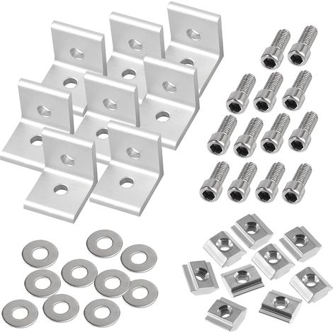 20 Pièces Equerre Metal Fixation pour 3030 Profilé Aluminium, Equerre Charpente pour Profilé Rainure de 6mm, avec M6 Boulons de Fixation et Coulisseaux, Connexions Accessoires pour Profilés Alu (3030) (1/5)