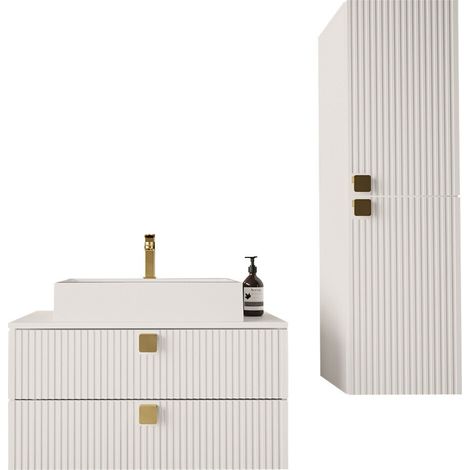 Mobilier1 – Ensemble de meubles de salle de bain – Lavabo en dolomie – Dimensions armoire murale 120x35x35cm – Fabriqué en Europe – Blanc