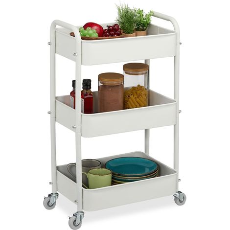 Desserte de Cuisine, 3 Niveaux, Chariot, 71,5 x 43,5 x 29,5 cm, Salle de Bain, Bureau, Blanc (1/5)