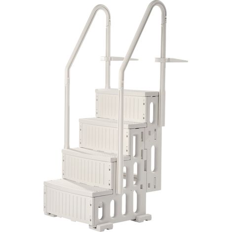 Escalier de Piscine en Plastique avec 2 Rampes, 4 Marches Antidérapantes, Capacité de Charge 181,4 kg, Escaliers pour Piscines Creusées 122-137 cm, Terrasse, Maison, Intérieur, Extérieur, Blanc (1/5)