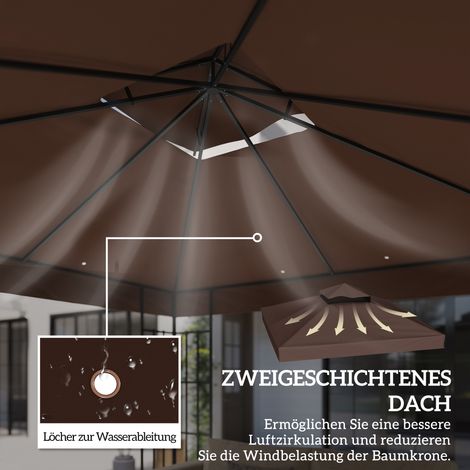 Bâche de rechange 3x3 m pour tonnelle, toile de toit avec œillets d'évacuation, protection UV UPF 30+, teinte café (1/4)