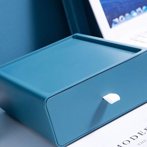 Boîte de rangement de bureau bicolore, étagère de rangement de style tiroir pour bureau et maison, organiseur et boîte de rangement pour fournitures scolaires, bleu apaisant. (1/5)