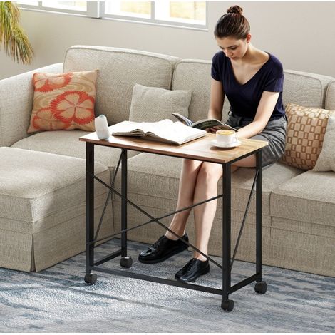 Escritorio plegable de 80 cm con ruedas, ahorro de espacio, acabado roble HAVRYA (1/5)