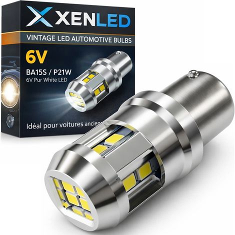 Ampoule LED XENLED 6Volts BA15S (P21W) - Blanc Pur 6000K - Vintage / Auto Ancienne / Flipper - Plug and Play (1/3)