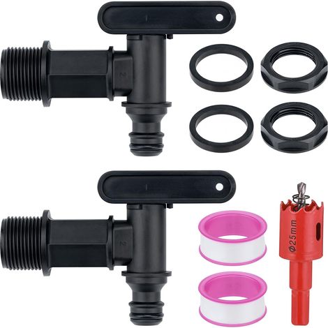 2 x 3/4" Water Hose Adapter Water Tap Replacement Plastic Water Tap with Waterproof Tape and Hole Opener for Home Garden Irrigation (1/5)