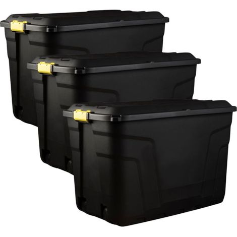 Set of Heavy Duty Storage Wheeled Boxes - Lockable Waterproof Storage 3 x 190 Litres