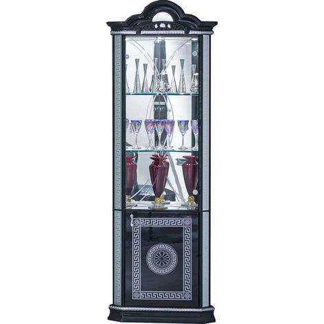 Vitrine d'angle bois vernis laqué brillant noir et gris Venus 64cm (1/3)