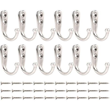 Lot de 12 Crochets Muraux Chromés Petit Crochet Antique pour Manteaux, Vestes, Peignoirs, Sacs, Clés, Tasses Argent (1/5)