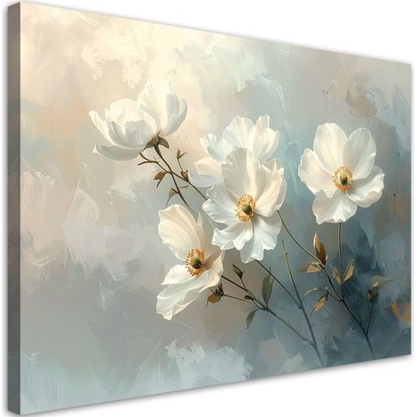 Wandbild Weiße Blumen auf beigem Hintergrund 30x20 (1/5)