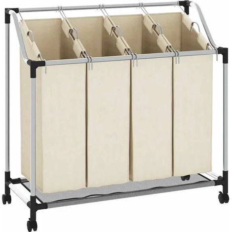 Portant de tri de vêtements avec 4 sacs, acier couleur crème (1/5)