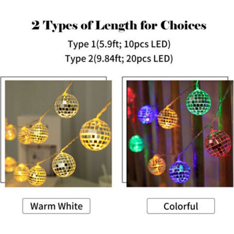 Guirlande lumineuse décorative à 20 LED, 3 m, boules suspendues, alimentée par piles, idéale pour l'intérieur, l'extérieur, le jardin ou la terrasse. (1/5)