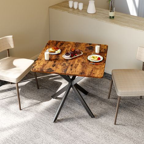Table à Manger Carrée Design Industriel - Table Haute de Cuisine et Salle à Manger avec Pied Central en Métal en X et Plateau Épais, Bureau de Bureau - 80x80x75cm - Marron (1/5)
