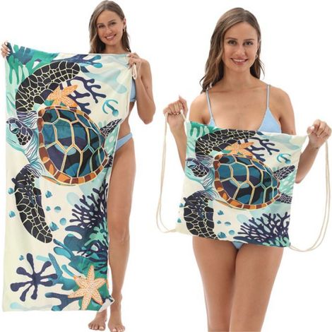 80 x 160cm Serviettes de plage légères et à séchage rapide - Serviette de plage Tortue corail - En microfibre à séchage rapide (1/5)