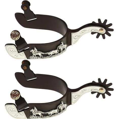 Lot De 2 Éperons Western, Éperons Sculptés Vintage, Éperons De Cowboy De L'ouest, Éperons Rétro en Acier Au Carbone avec Mécanisme Rotatif pour Cheval (1/5)