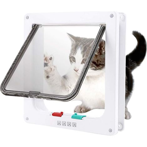 Chatière à verrouillage 4 positions pour portes intérieures et extérieures – Chatière intérieure pour animaux de compagnie, installation facile (1/4)