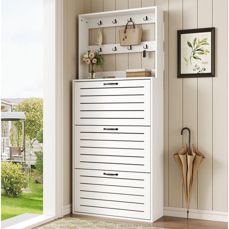 Mueble almacenamiento con ganchos y baldas para entrada OKMYHOME (1/5)