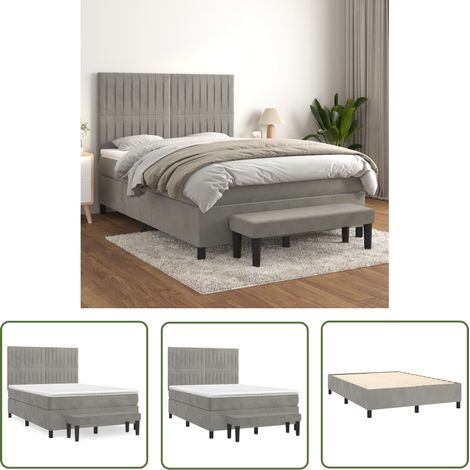 The Living Store Boxspringbett mit Matratze Hellgrau 140x200 cm Samt - Samtbett - Boxspringbett - Doppelbett - Bettauflage - Schlafsystem (1/5)