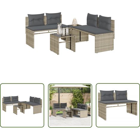 The Living Store 4-tlg. Garten-Sofagarnitur mit Kissen Hellgrau Poly Rattan - Gartenmöbel - Outdoor Möbel - Lounge Set - Rattan Sofa - Gartenset (1/5)