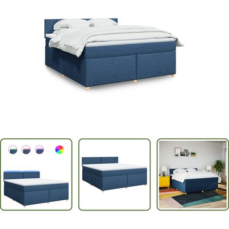 vidaXL Surmatelas -  Sommier à lattes de lit avec matelas Bleu 180x200 cm Tissu (1/5)