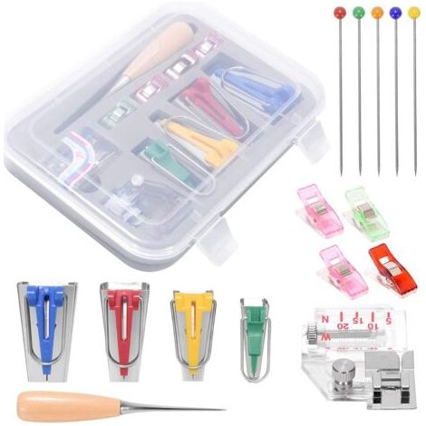 Appareils à Biais Accessoires Couture Kit Fabrication de Ruban 6mm 12mm 18mm 25mm Outil de Couture DIY Biais Tissu avec Epingle Poinçon à Coudre Pieds (1/5)