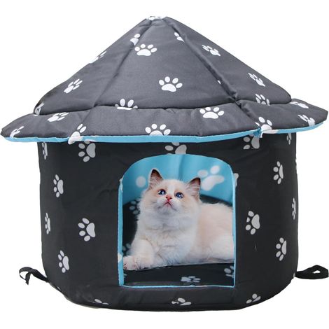 Maisons pour chats errants, imperméables, chaudes et résistantes aux intempéries, pour chats sauvages, chiens, chats errants, avec coussins individuels, 36 x 26 cm, noir (1/5)