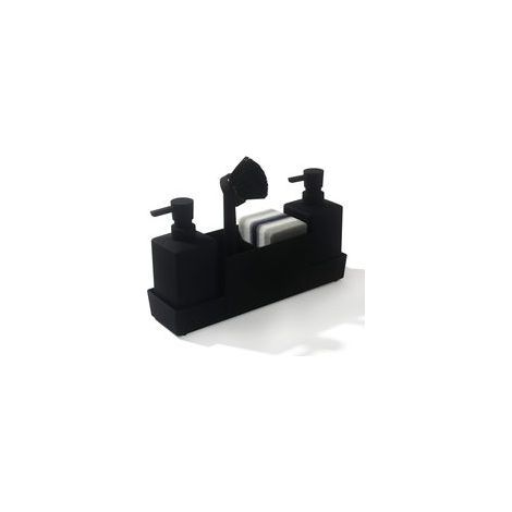 Distributeur de savon de cuisine noir avec porte-éponge pour évier, distributeur de liquide vaisselle, distributeur de liquide vaisselle 4 en 1 pour évier, cuisine, salle de bain (1/5)