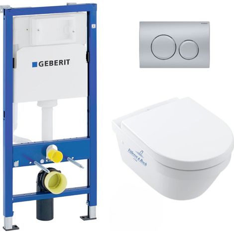 Pack WC Telaio Geberit UP100 + vaso Villeroy & Boch Architectura senza flangia, fissaggi invisibili + piastra cromata opaca