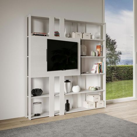 Libreria Moderna 5 Ripiani con Pannello per TV 178x36x204 cm in nobilitato Bianco (1/3)