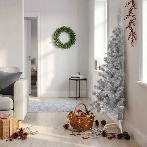 Demi-sapin de Noël artificiel mural 340 branches PVC et support acier Rose 150 cm - PANGIVO (1/5)