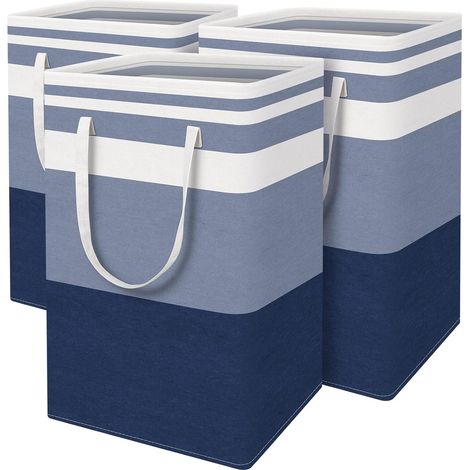 Lot de 3 grands paniers à linge, imperméables, design individuel, pliables, adaptés aux dortoirs et aux maisons (bleu, 75 L)