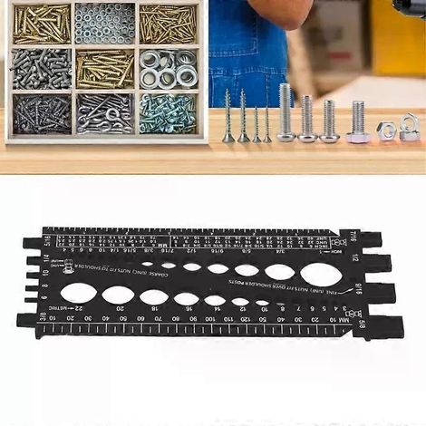 Multifunktionale Gewindelehre für Muttern, Schrauben und Bolzen (Zoll/Metrisch) zur schnellen Identifizierung von Muttern und Bolzengewinden – ideal für Werkstatt und Garage (Schwarz) (1/4)