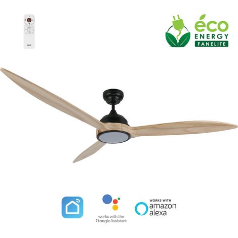 Fanelite - Ventilateur de plafond 164 cm noir et bois MOOREA - Moteur DC 35W - Lumière LED 20W dimmable 3 couleurs - Wifi (1/2)