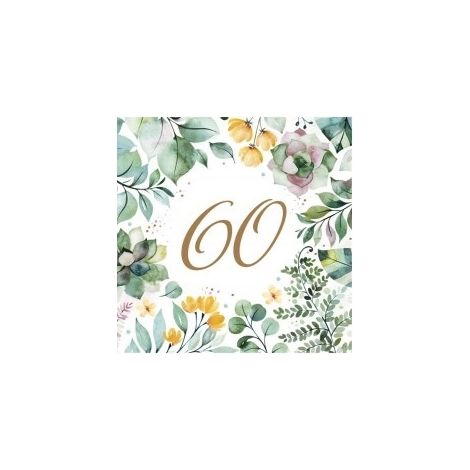 Tovaglioli per il 60° compleanno, stile boho, con foglie, per feste di primavera, 33x33 cm, 20 pezzi.