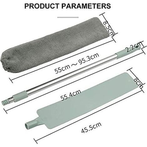 Plumeau en microfibre - brosse à poussière manche long extensible, balai à poussière télescopique lavable pour meubles (1/4)