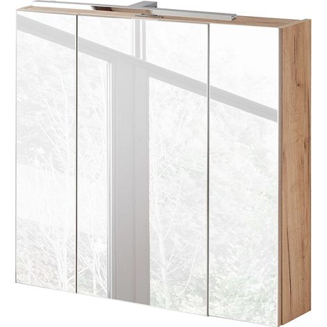 Badezimmer Spiegelschrank 80 cm mit LED-Beleuchtung Wotaneiche B/H/T  80/75-80/16cm (1/5)