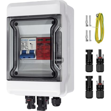 Boitier de Jonction Photovoltaïque Solaire, IP65 Protection Contre Les Surtensions DC Photovoltaïques, 1 String 500V PV DC Disjoncteur avec Fiche Solaire(1 in 1 out, 40A) (1/5)