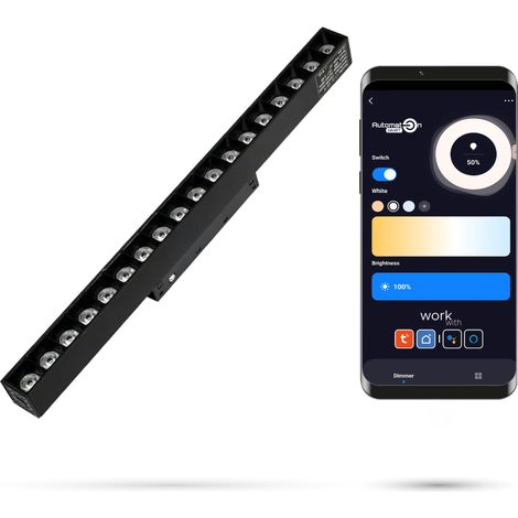 Projecteur linéaire LED 18 W à grille 2,4 GHz pour rails magnétiques SMART TRACK 48 V CC, intensité variable 3000-5000 K