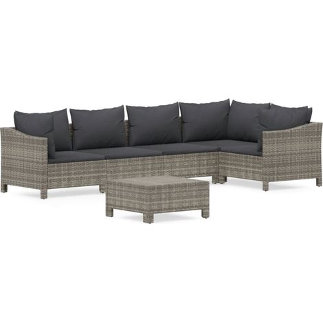 Maison Exclusive - Set Divani da Giardino 6 pz con Cuscini in Polyrattan Grigio (1/5)