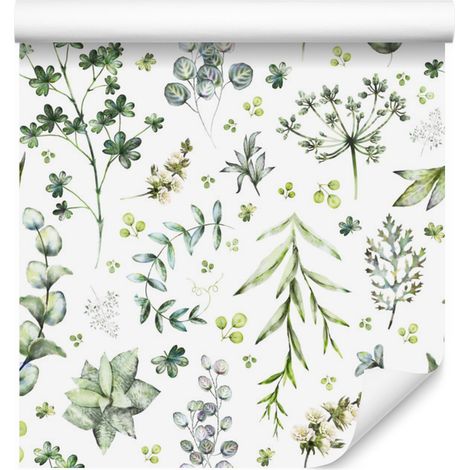 Carta da parati con foglie e fiori di campo per soggiorno e camera da letto, 50x1000 cm (1/5)