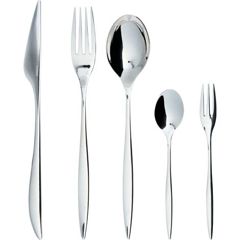 Cutlery Set Silver Stainless Steel 30 Pieces for Every Occasion Knife Spoon Fork Teaspoon Cake Fork Modern Design FARFALLE (1/5)