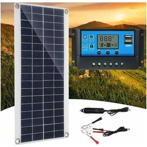 Panneau Solaire 300W 12V, Kit de Panneau Solaire, Chargeur de Batterie Kit avec régulateur de Charge Solaire 60A pour Camping-Car, Yacht, extérieur, Jardin, éclairage (1/4)