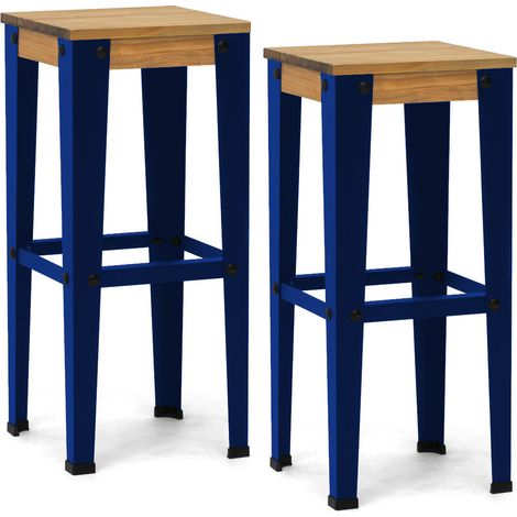 Pack 2 Uds. Taburetes Lunds Azules en madera maciza de pino acabado vintage estilo industrial Box Furniture (1/4)
